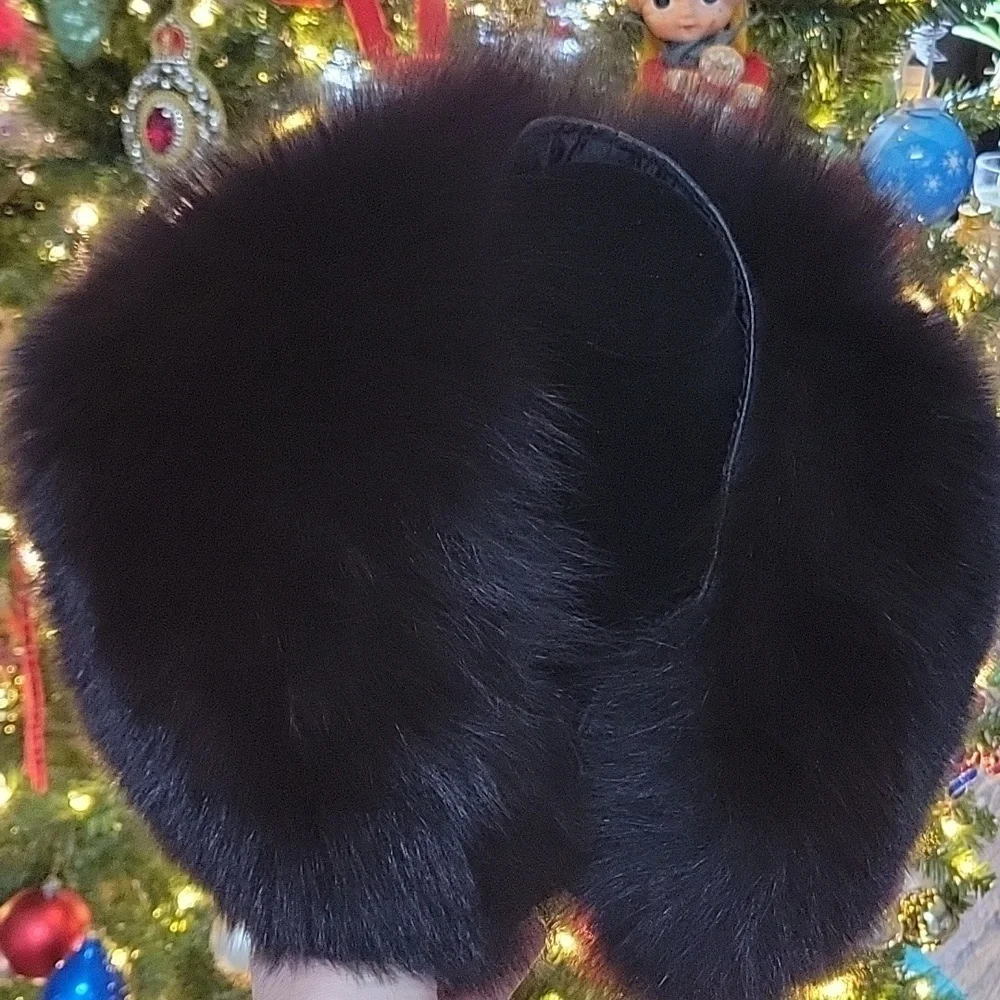 Black Fox Genuine Fur Detachable Jacket Coat Button Collar 23